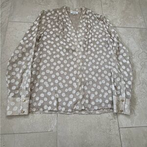Calvin Klein Beige Blouse with White Floral Design size S